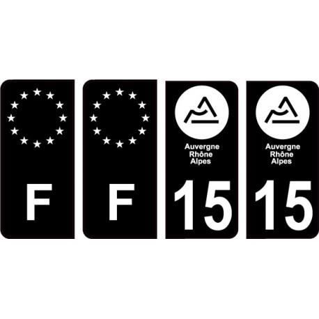 15 Cantal nouveau logo Noir autocollant plaque immatriculation auto ville sticker Lot de 4 Stickers - Angles : arrondis