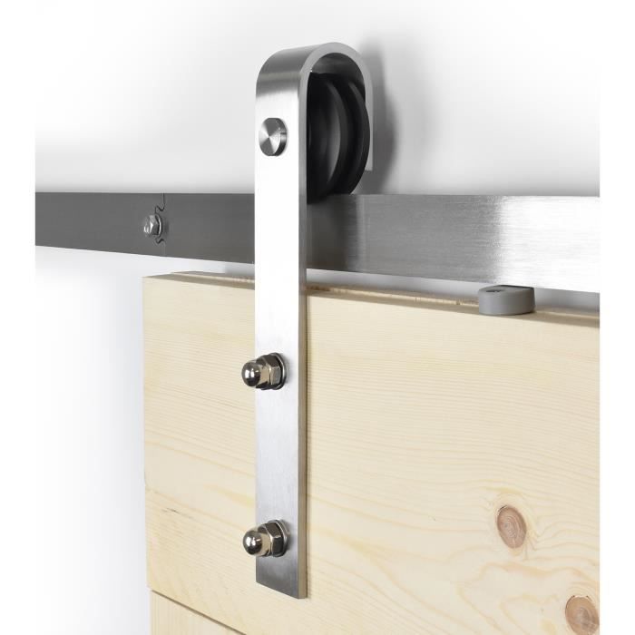 Barnwoodweb Système de porte coulissante Droit inox 200cm Ferrure de porte coulissante Droit inox Ensemble complet