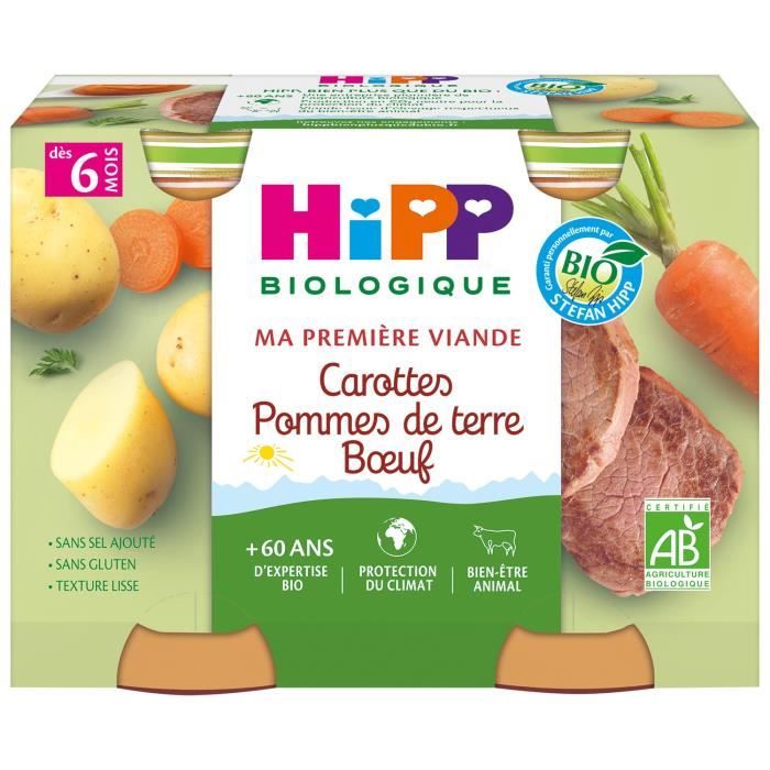 Hipp Bio Ma Première Viande Pot Carottes Pommes de Terre Boeuf +6m 2 x 190g