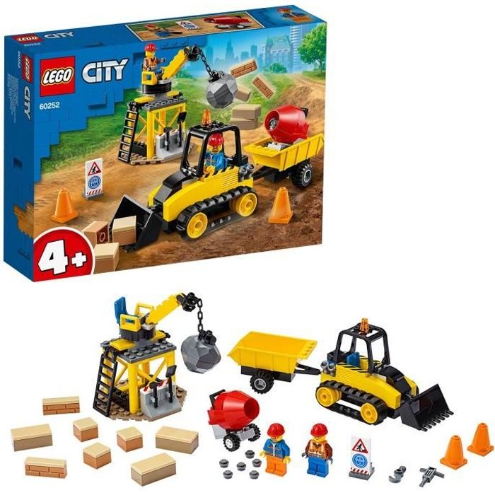 LEGO® City 60252 Le chantier de démolition, Jouet Véhicule de Chantier avec Bulldozer Pelleteuse pour Enfants de 4 et +