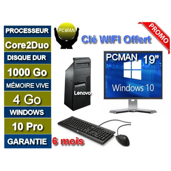 Ordinateur Complet-core2duo-hdd 1000 Go -ram 4go -windows 10 -un écran 19-pouce Clé Wifi Offert.