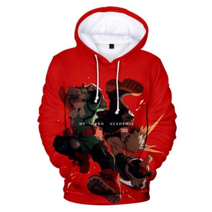SWEAT-SHIRT Mixte - Sweatshirt à capuche imprimé mode My Hero Academia Adulte - style4 rouge WX™