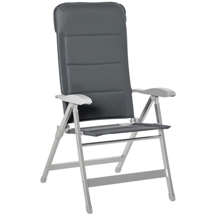 Chaise de jardin pliante dossier haut inclinable multipositions accoudoirs tétière alu. oxford déperlant gris 75x61x115cm Gris