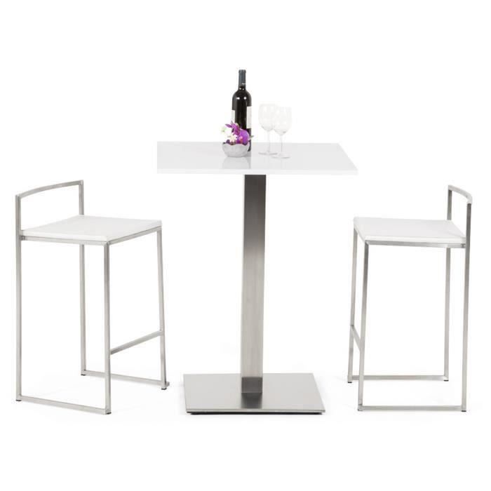 Table carree blanche en bois et metal - L50 x L50 x H90 cm