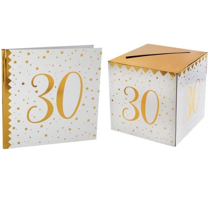 1 Pack urne et livre d'or anniversaire or et blanc 30ans