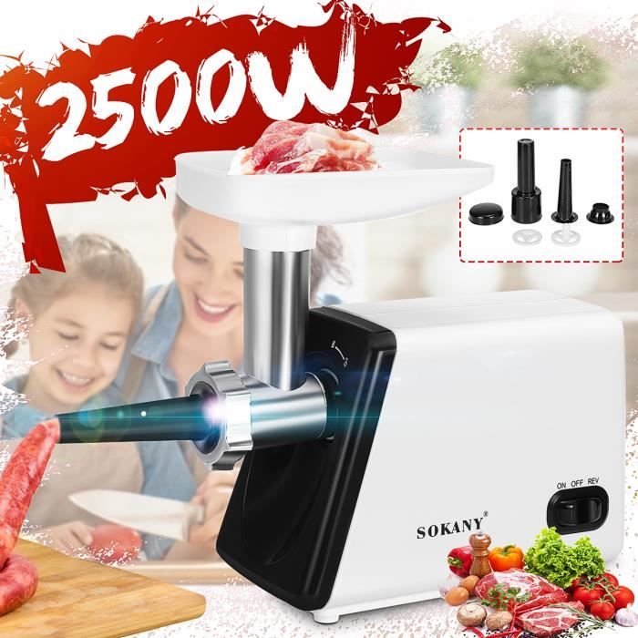 Hachoir à Viande Saucisses Electrique SOKANY 2500W - Tube Acier inoxydable - Broyeur Multifonction Cuisine Maison