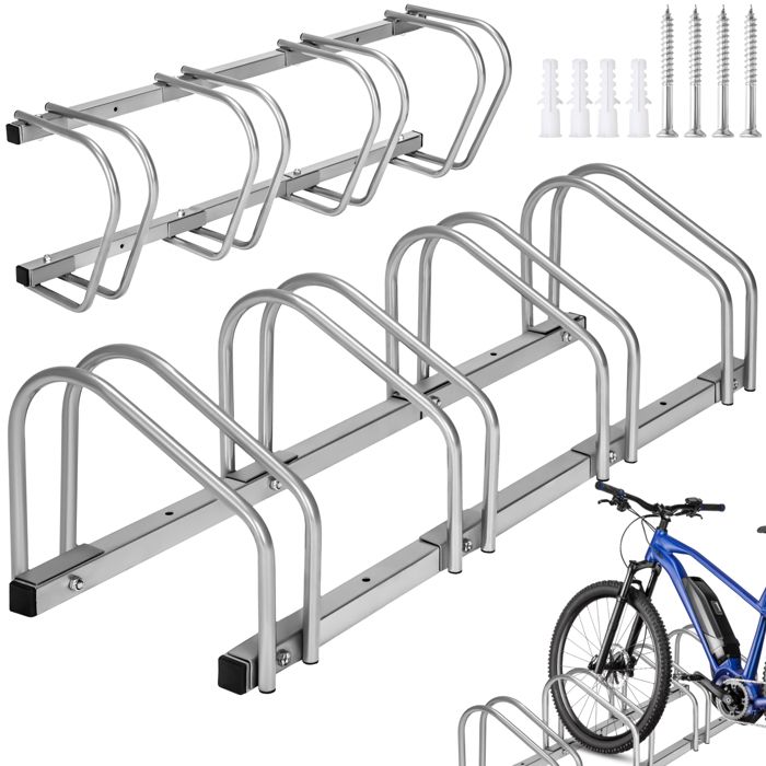TECTAKE Râtelier Vélo au Sol et Mural, pour 4 Vélos en Acier 100 cm x 28,5 cm x 26 cm Gris