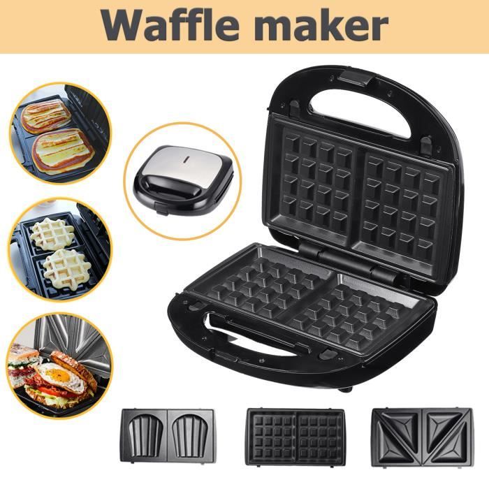 Gaufrier Multifonction Croque-Monsieur Plaque de coque 3 EN 1-Noir