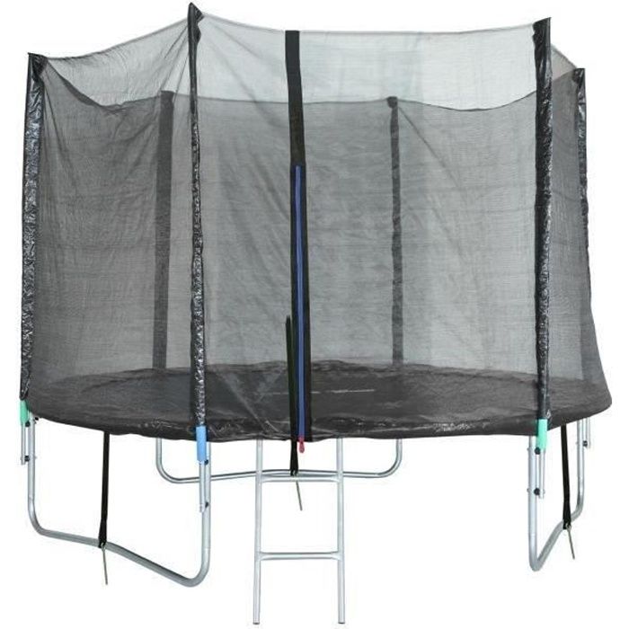 Trampoline 244 cm Noir TRIGANO Échelle, filet de protection, housse de protection, bâche et ancrage inclus