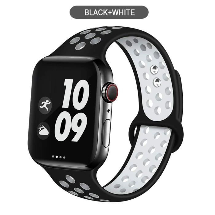 CONNECTEUR DE BRACELET ,black with White-42MM 44MM 45MM -S M--Bracelet Sport en Silicone pour Apple Watch, 44mm 40mm 38mm 42mm 41 45