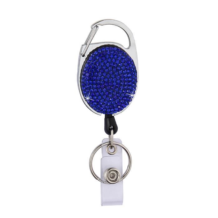 Bleu -Bobine de Badge D'IDENTITÉ rétractable Porte clés Nom Badge Porte Cartes À Clips Accessoires Fournitures De Bureau