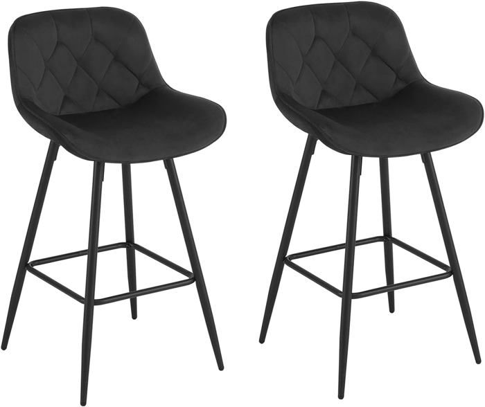 EUGAD Tabouret de Bar Lot de 2 Chaise Bar en Velours avec Dossier Ergonomique avec Repose-Pieds Métalliques Noir E0AG0135-2