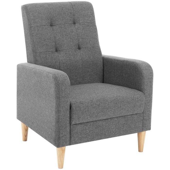WOLTU Fauteuil Salon Scandinave Fauteuil Cabriolet Relax Siège Rembourré en Lin Pieds en Bois Massif Gris Foncé W0ATT0343
