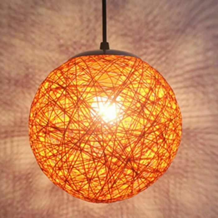 Suspension lumineuse - LARGEIGHT - Globe rond 15 cm - Rotin - E27 - Orange