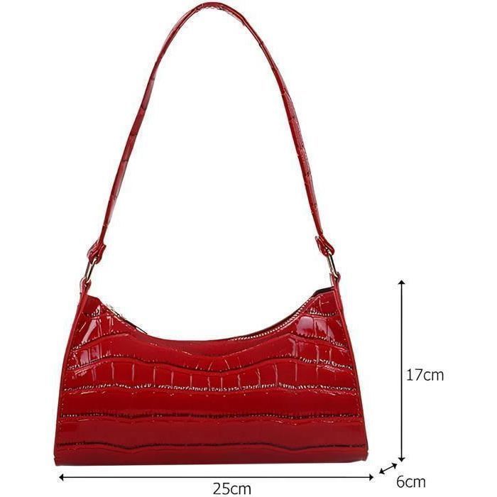 Sac à Main - Femme - Cuir - Rouge - Bordeaux - Motif - Crocodile - Bandoulière - Non Amovible - 25 x 17 x 6 cm Sac à Main - Femme - Cuir - Rouge - Bordeaux - Motif - Crocodile - Bandoulière - Non Amovible - 25 x 17 x 6 cm