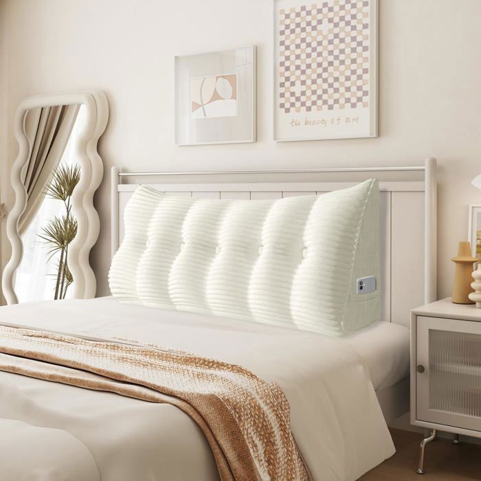 VERCART Coussin de Lecture Cale Dos Coussin à Coins Coussin Incliné velours côtelé Blanc 160CM VERCART Coussin de Lecture Cale Dos Coussin à Coins Coussin Incliné velours côtelé Blanc 160CM