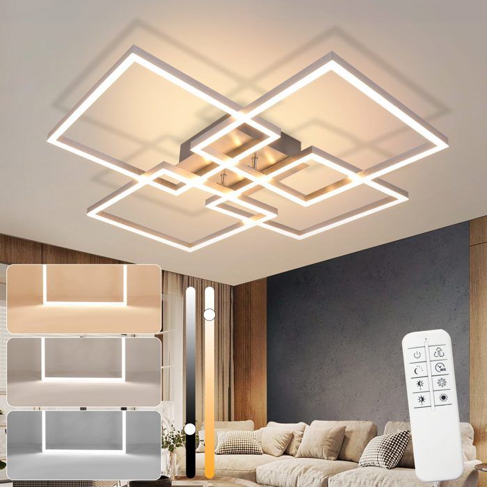 Plafonnier LED - NETTLIFE - 72 cm - 48 W - Intensité variable - Télécommande - Argent