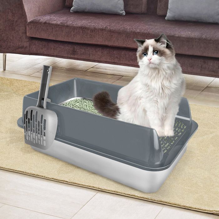 Comparer les prix de Bac à litière jolie en acier inoxydable - Bac à litière contemporaine idéal pour chat - ERROLVES - Gris - 50*35*24 CM