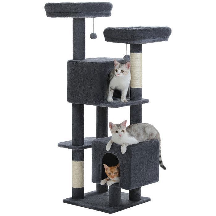 Meilleurs prix pour PAWZ Road Arbre a Chat Multi-Niveaux, Arbre à Chat avec 2 Condos, 2 Perchoirs & Poteaux Sisal, 133cm, Gris Foncé