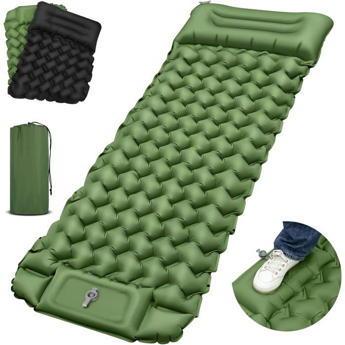Cirulli Matelas Camping Matelas de Couchage ultraléger avec Oreiller intégré Matelas Gonflable avec Pompe à Pied intégrée Matelas