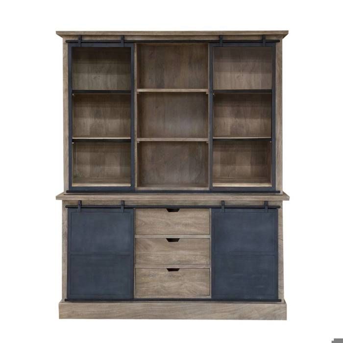 Vaisselier en bois de manguier brossé et métal gris Helsinki