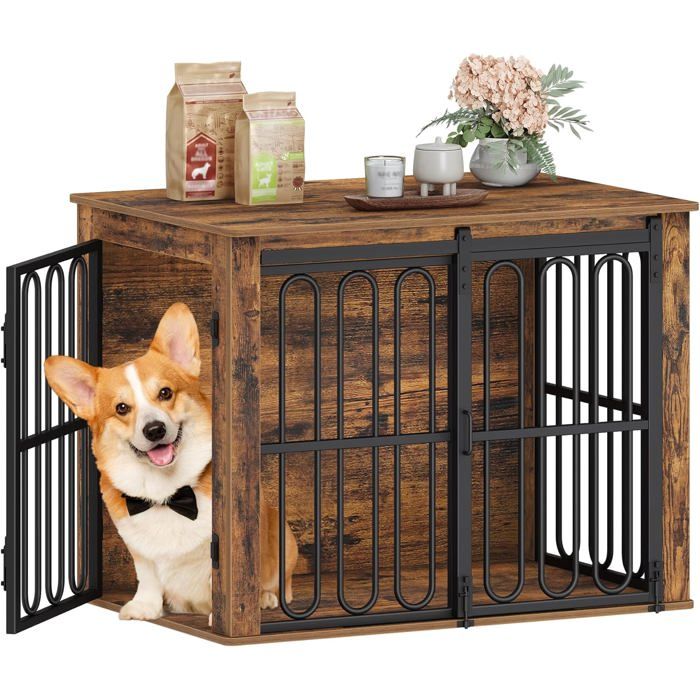 Comparer les prix de Cage pour Chien pour la Maison avec Porte Coulissante2 Portes comme Table dappointpour Chiens de PetiteMarron81 × 55 × 624