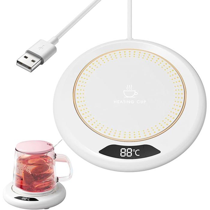 Chauffe-Tasse USB 20W - 3 Niveaux De Température (55/65/75°C) Pour Café, Thé & Lait Au Bureau