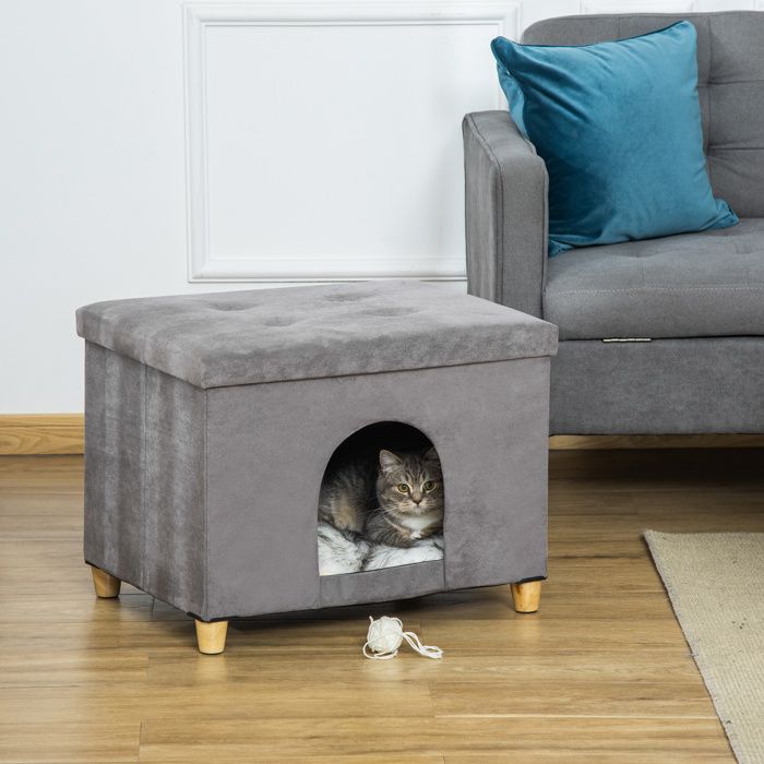 Meilleurs prix pour Niche pour chat maison de chat design surélevé avec coussin amoviable et lavable en peluche doux repose-pieds dessus ouvrable
