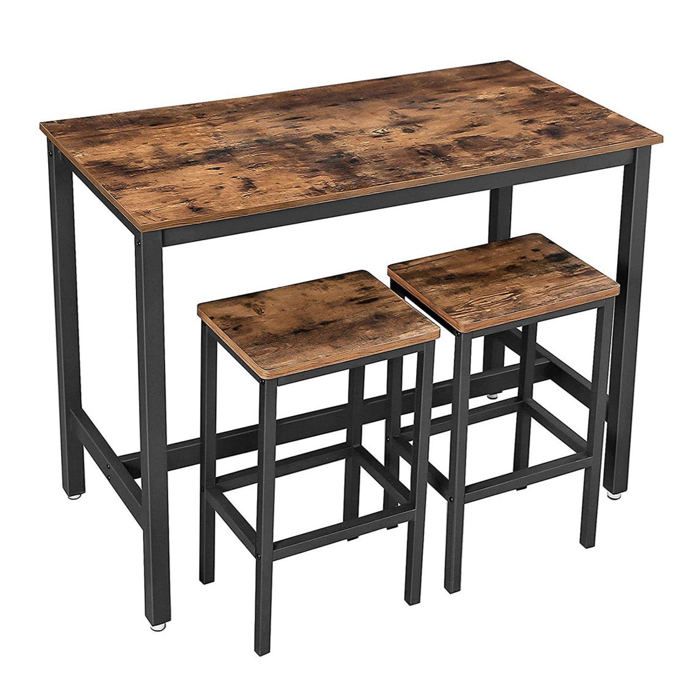 Table et chaises de bar - HELLOSHOP26 - Lot industriel - 2 tabourets - Finition brun rustique - 4 places