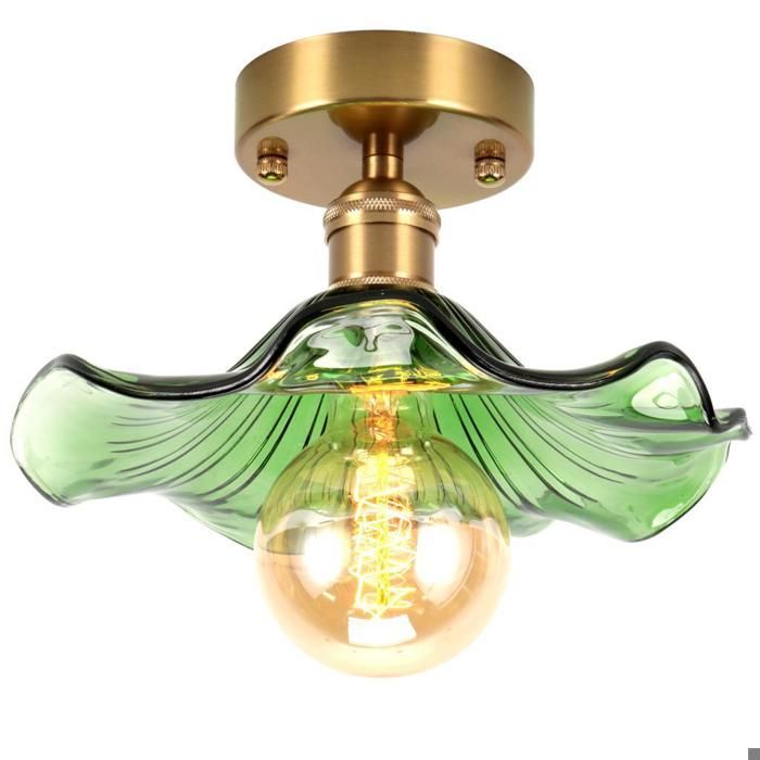 Diday Plafonnier Vintage en Vert E27 Lampe de Plafond Moderne Abat-jour Design Fleurs Lustre Retro Style Edsion pour Salon Chambre