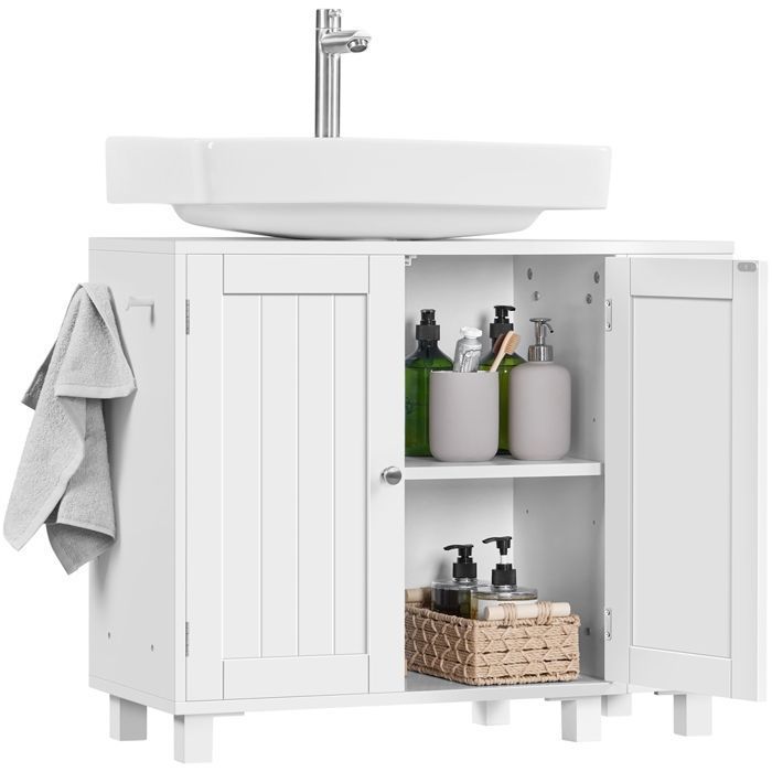 Yaheetech Meuble Sous-Lavabo avec Étagères Réglables et Découpe en U Meuble de Sol à Deux Portes avec Rangement Latéral Blanc Yaheetech Meuble Sous-Lavabo avec Étagères Réglables et Découpe en U Meuble de Sol à Deux Portes avec Rangement Latéral Blanc