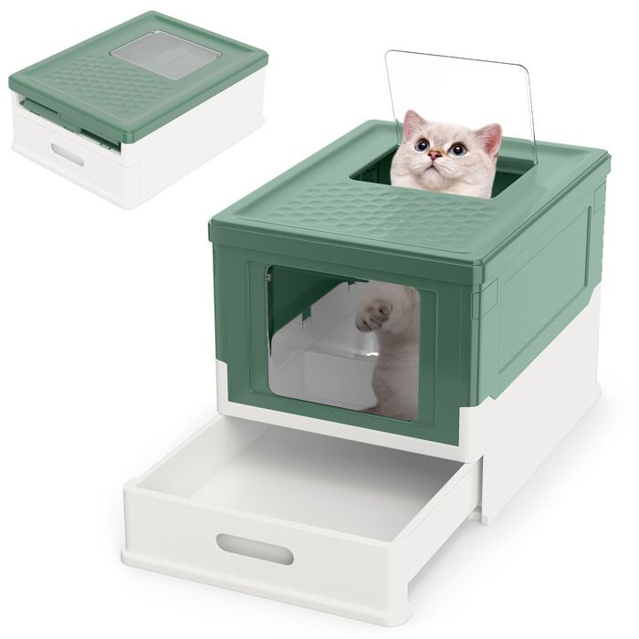 Bac à Litière Pliable COSTWAY pour Chats Petits Moyens Jusqu’à 10kg Fermé Couvercle Entrée Avant Sortie par Dessus Tiroir Vert Bac à Litière Pliable COSTWAY pour Chats Petits Moyens Jusqu’à 10kg Fermé Couvercle Entrée Avant Sortie par Dessus Tiroir Vert