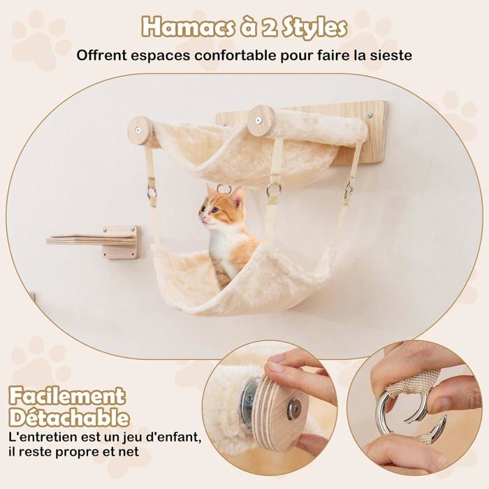 Comparer les prix de GIANTEX Arbre à Chat avec 2 Hamacs Poteaux à Gratter en Jute Coussins en Peluche Grimpette en Bois pour Grand Chats