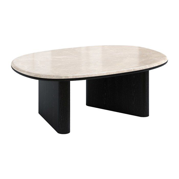 Table basse en marbre et placage chêne - Beige et noir - CORMINA