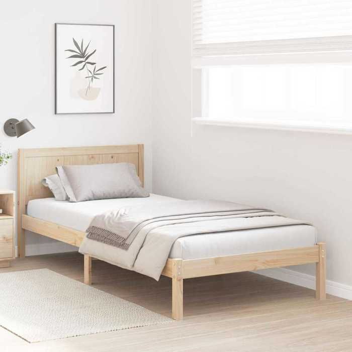 ShieldPro®Cadre de lit bois - Lit adulte1 place - SHELL - Marron 90 x 190cm Bois de pin massif - 25229
