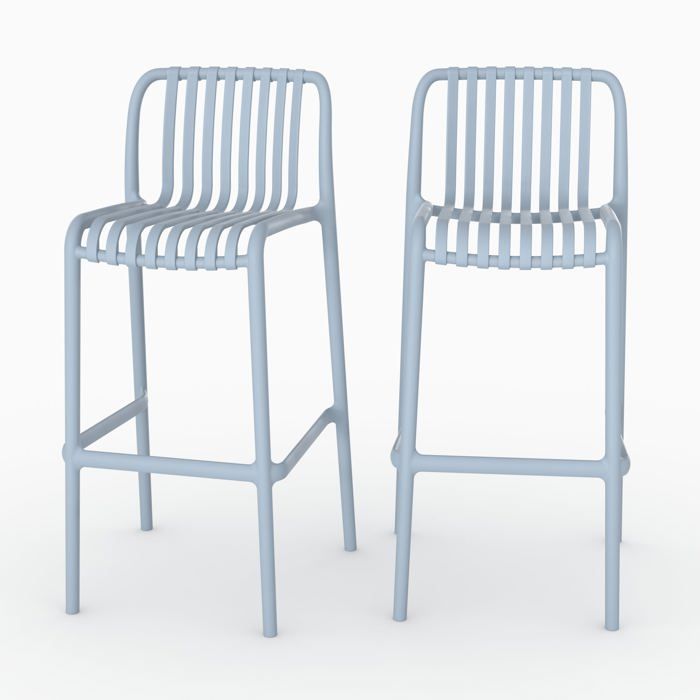 Lot de 2 chaises de bar de jardin 76 cm en plastique bleu pastel - Duli - Maison Pavane