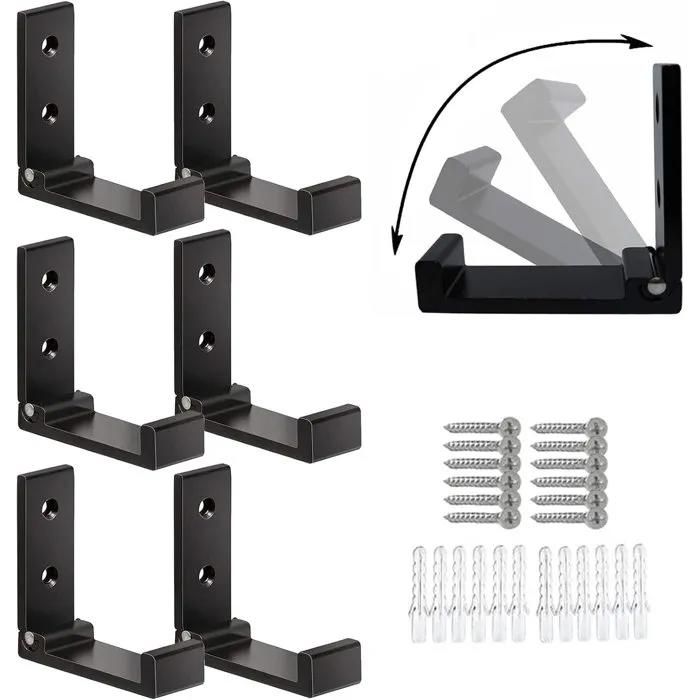 Lot de 6 crochets muraux pliables escamotables support vêtements en aluminium rabattables avec vis
