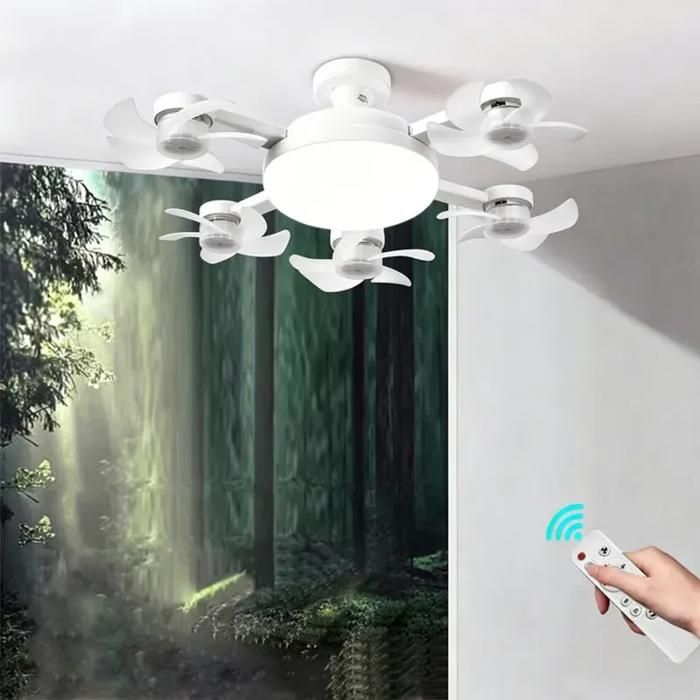 Ventilateur Plafond avec Lumiere Pliable 52cm 5 Fan têtes Lampe Ventilateur Plafonnier Silencieux avec Telecommande 3 Vitesses