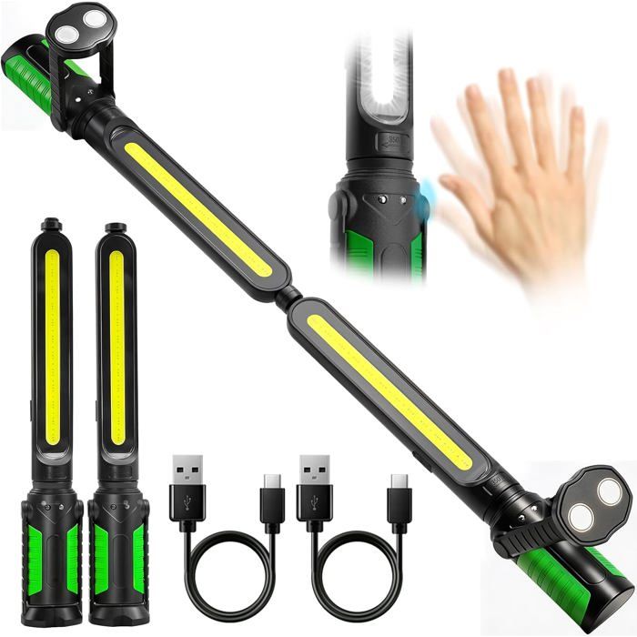 Baladeuse LED mécanicien rechargeable 2400 lumens - 4400 mAh USB-C avec capteur base magnétique et crochet de suspension