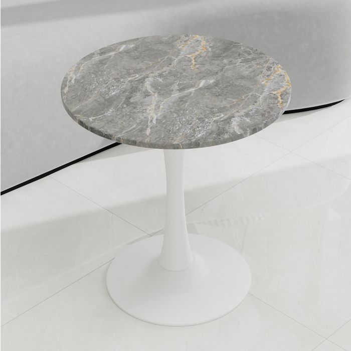 Table basse ronde AESVAR 70 x 70 x 72 cm décor marbre gris veiné et piètement central blanc