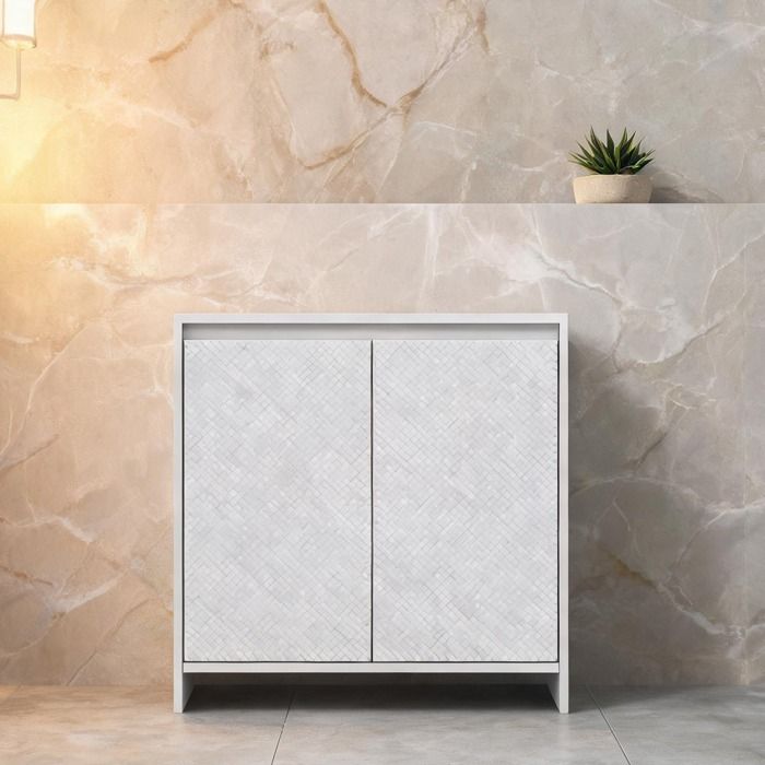 Meuble sous vasque MDF laqué blanc 60x30x60 cm avec placard double porte et étagère réglable