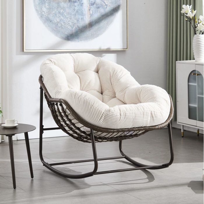 Fauteuil suspendu extérieur en rotin synthétique avec coussin - BEAUNIV - cadre en acier blanc