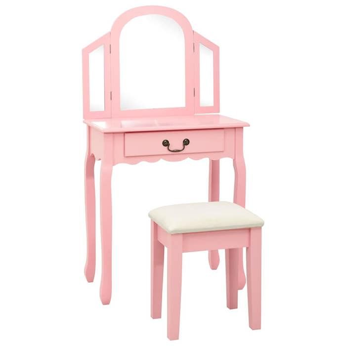 Rose Coiffeuse et tabouret Rose 65x36x128 cm Bois de paulownia MDF - Meuble Rangement LV26439