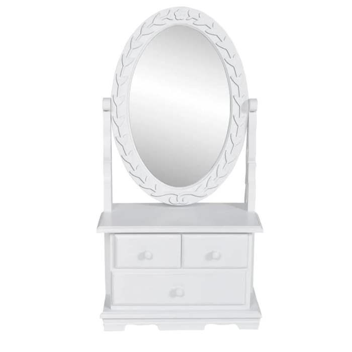 Blanc Coiffeuse avec miroir pivotant ovale MDF - Meuble Rangement LV32581