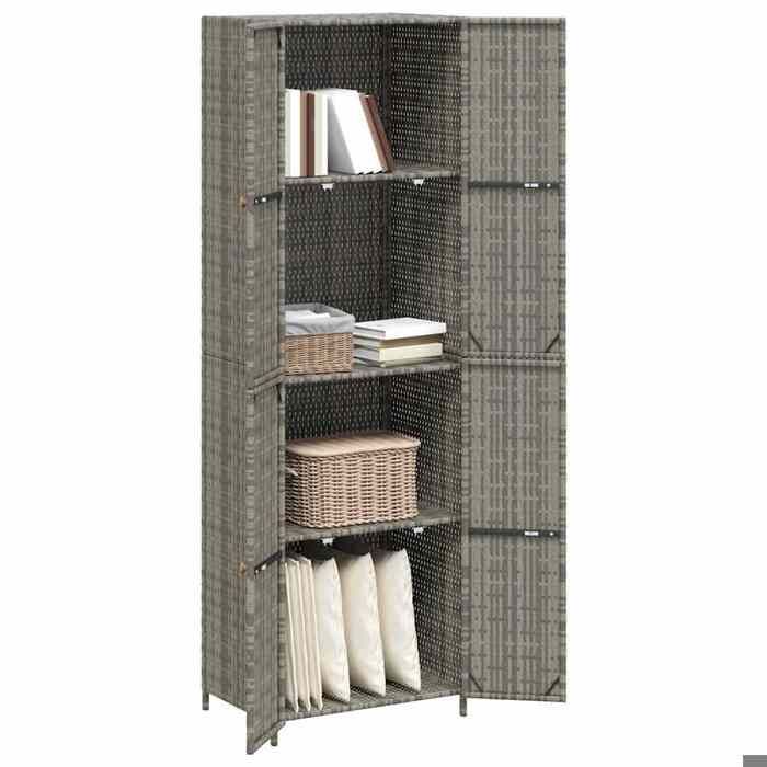 Magnifique Armoire de rangement jardin Gris 59x40x180 cm Résine tressée - design polyvalent - pour maison - Gris 14.2 kg 2026_618349