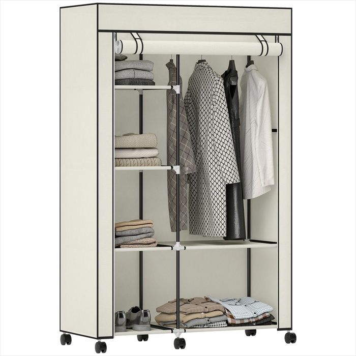 Armoire penderie en tissu avec tringle et étagères - Acier - 103x43x162 5 cm - Crème - Crème Acier 103 x 43 x 162.5 cm Ref 8OK9NE
