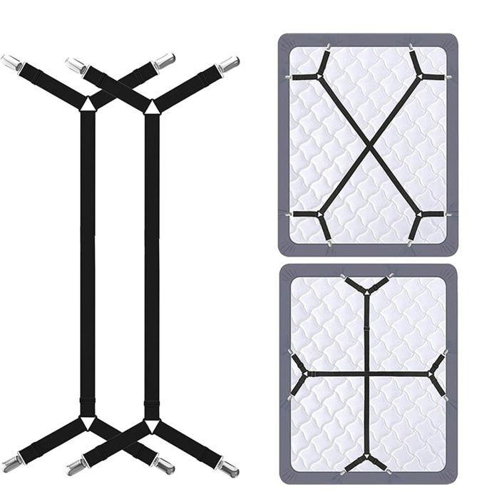 2 Pièces Noir Réglable élastiques Triangle Sangles de Support de Drap de lit Longues réglables Pinces pour Drap de lit pour Drap Lit
