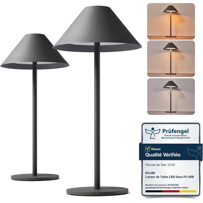 Lot de 2 Lampe de Table LED Extérieure Tactile Sans Fil Rechargeable USB Autonomie 10j Lampes Chevet Battery Interieur Petite Lamp