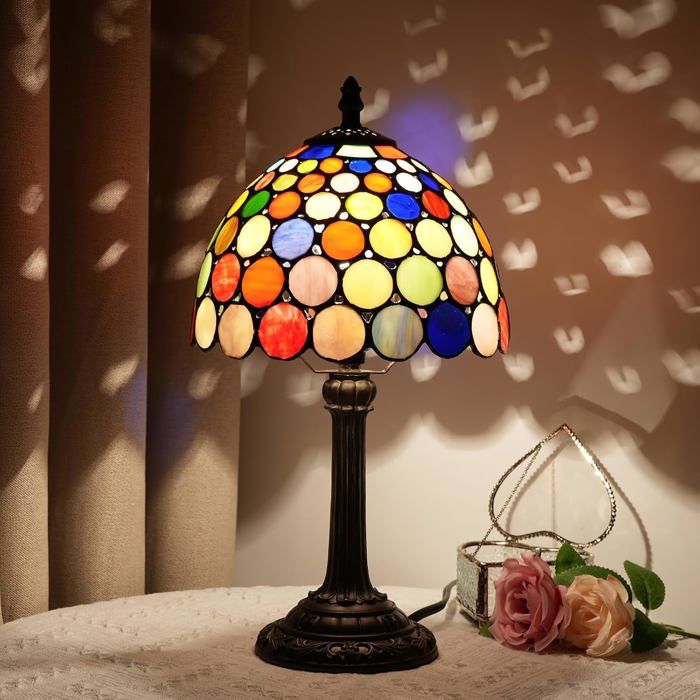 Lampe de table Tiffany en verre teinté multicolore Lampe de chevet pour chambre denfant Lampe de bureau pour lecture Rétro Village