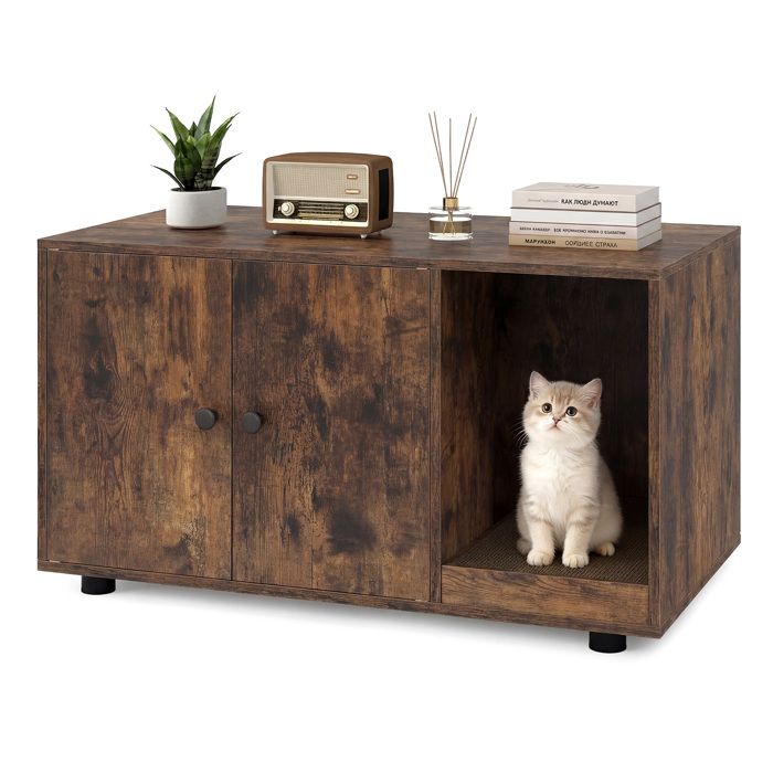 Costway Meuble Cache Litière 3 en 1 pour Chat 90×50×50 cm Planche à Griffer Amovible Pieds Réglables Charge 80 kg Marron Costway Meuble Cache Litière 3 en 1 pour Chat 90×50×50 cm Planche à Griffer Amovible Pieds Réglables Charge 80 kg Marron